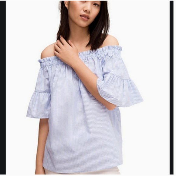 kate spade Tops - kate spade stripe off shoulder blue white top S